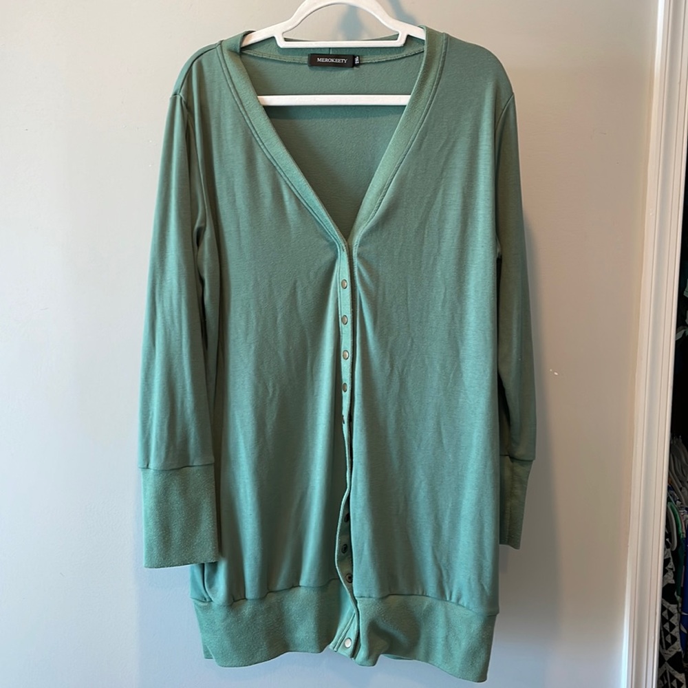Long Button Sage Green Cardigan Size 2XL
